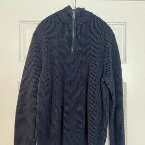 J CREW mens Large quarter zip sweater, color navy